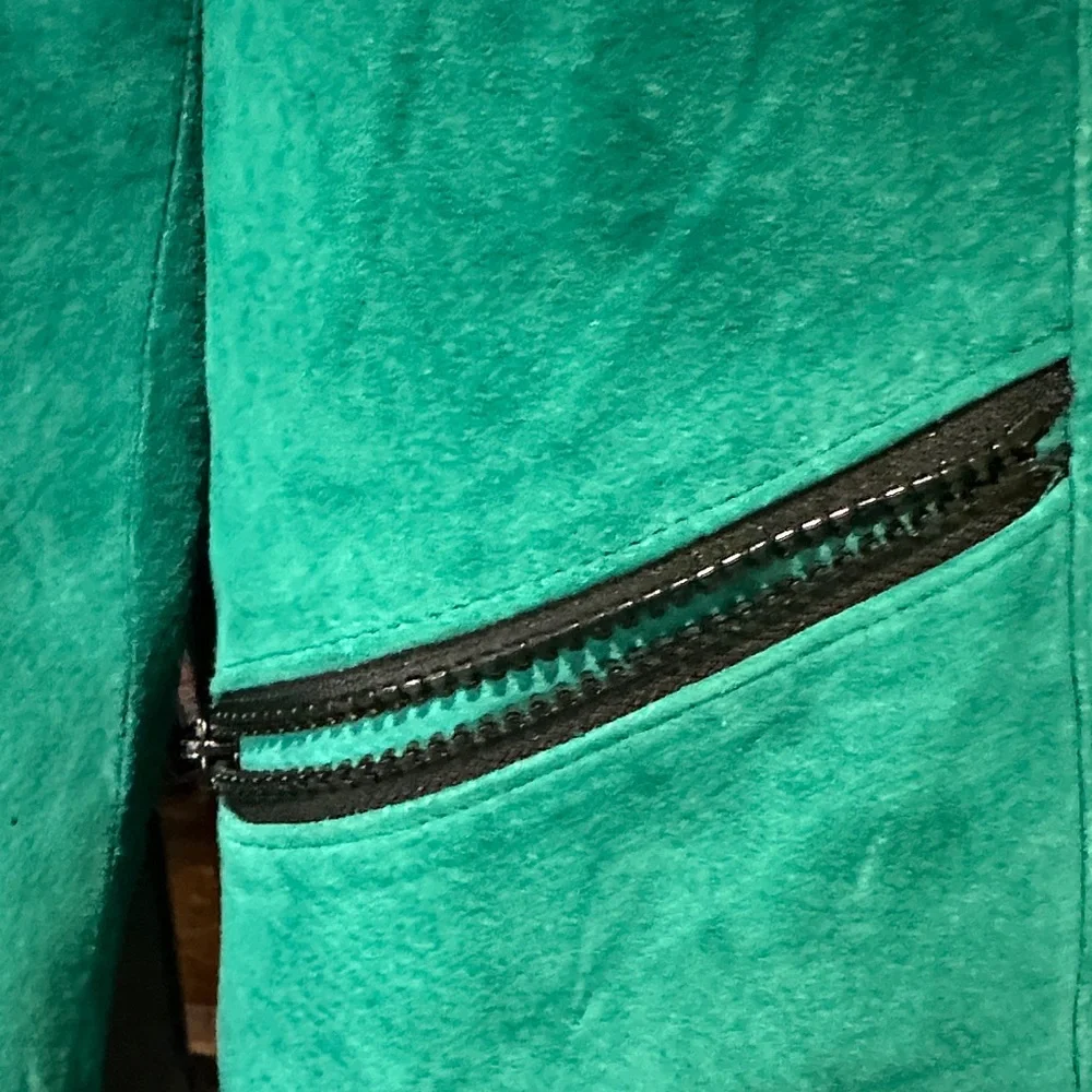Danier Vintage Emerald Green Suede Leather Blazer Satin Lined Canada Large - Picture 3 of 10